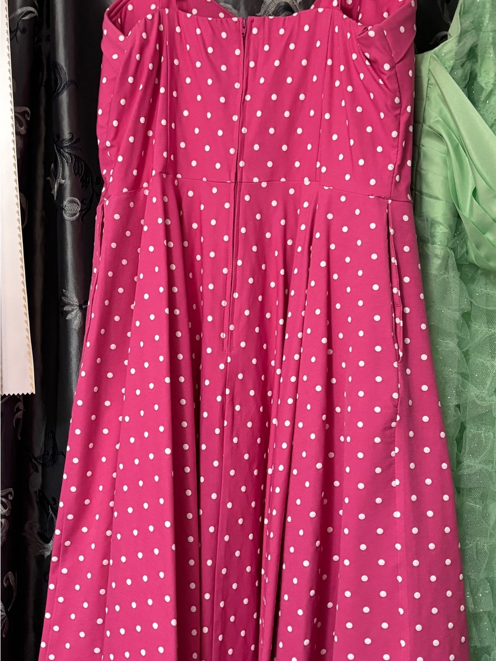 Vixen by Micheline Pitt Fuchsia Polka Dot Fit-and-Flare Midi Dress - Picture 4 of 6
